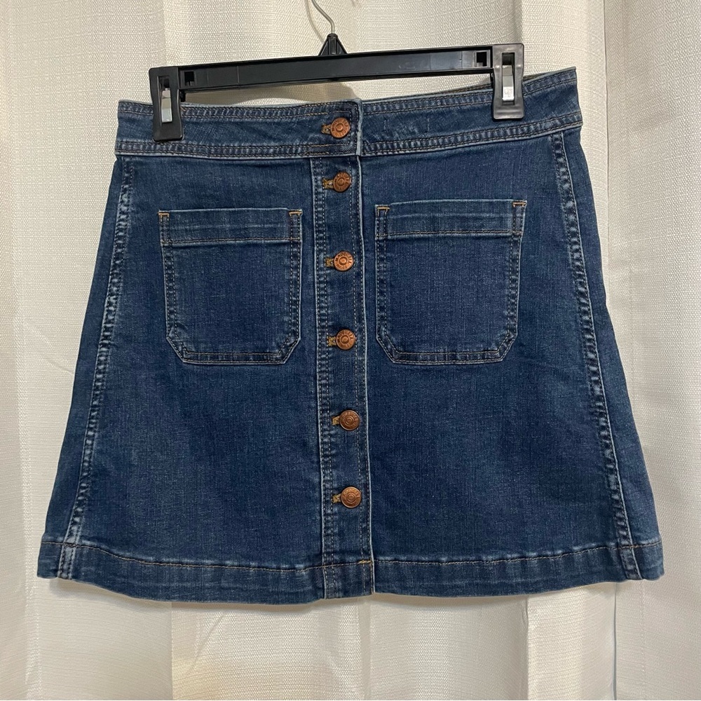 MADEWELL Women Size 29 Blue Button Front Stretch Mini ‎ 16" Denim Jean Skirt
